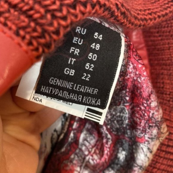 Giorgio Rotti Women Red Knit Scarf Collar Soft Leather Lined Jacket Size Large - Picture 13 of 16